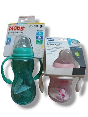 Bundle Of 2 Soft Spout Sippy Cup Transition Bottle To Cup Trainer Starter Cups